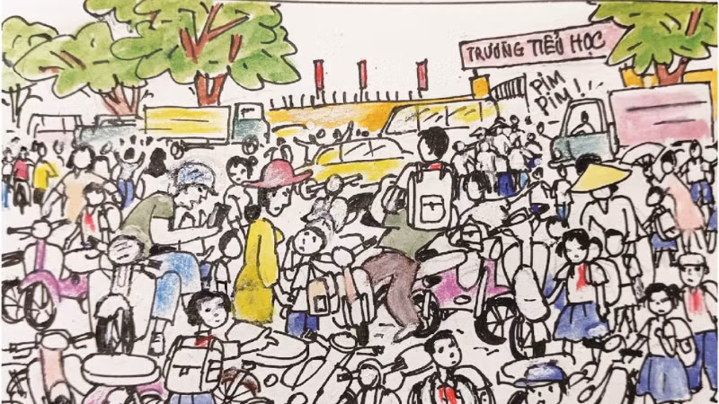 Góc biếm họa: Tránh ùn tắc trước cổng trường