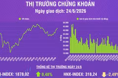 [Infographic] Chứng khoán ngày 24/6: VN-Index tiếp tục tăng phiên thứ 3 liên tiếp, lên mức 1.878,02 điểm