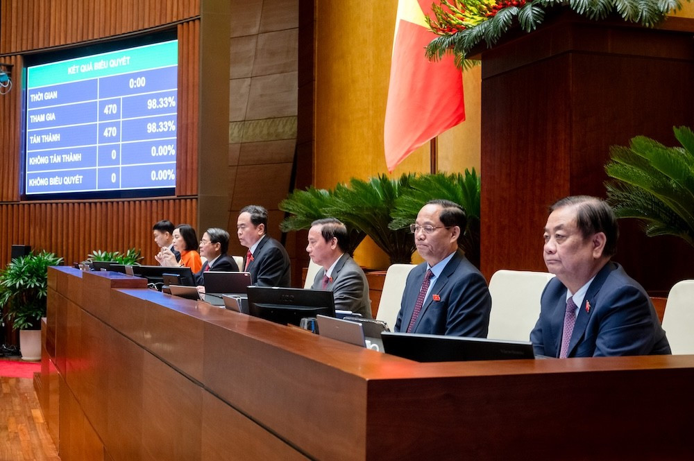 Với 100% đại biểu tham gia biểu quyết tán thành, Quốc hội thông qua Nghị quyết sửa đổi, bổ sung một số điều của Hiến pháp. (Ảnh: Phạm Thắng) z61-9100-bieu-quyet-thong-qua-nghi-quyet-cua-quoc-hoi-sua-doi-bo-sung-mot-so-dieu-cua-hien-phap-nam-2013.jpg