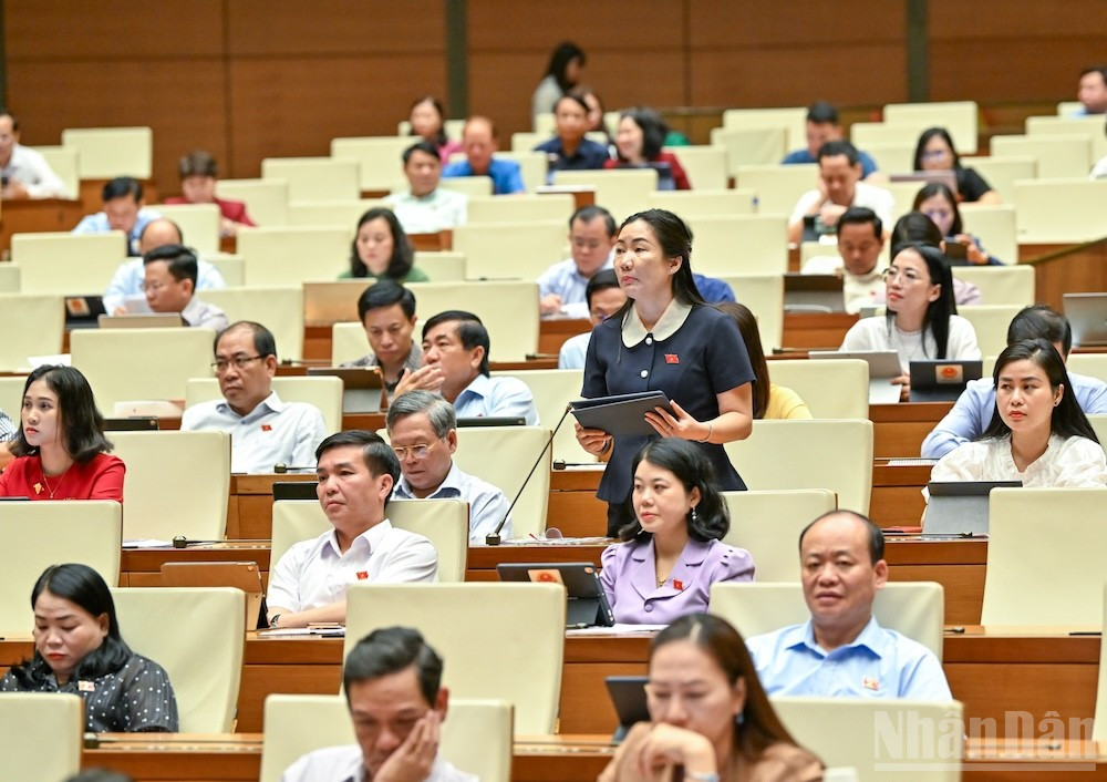 Đại biểu Trần Thị Thu Phước (Đoàn Kon Tum) phát biểu tại hội trường. (Ảnh: DUY LINH) ndo_br_tran-thi-thu-phuoc-kon-tum.jpg