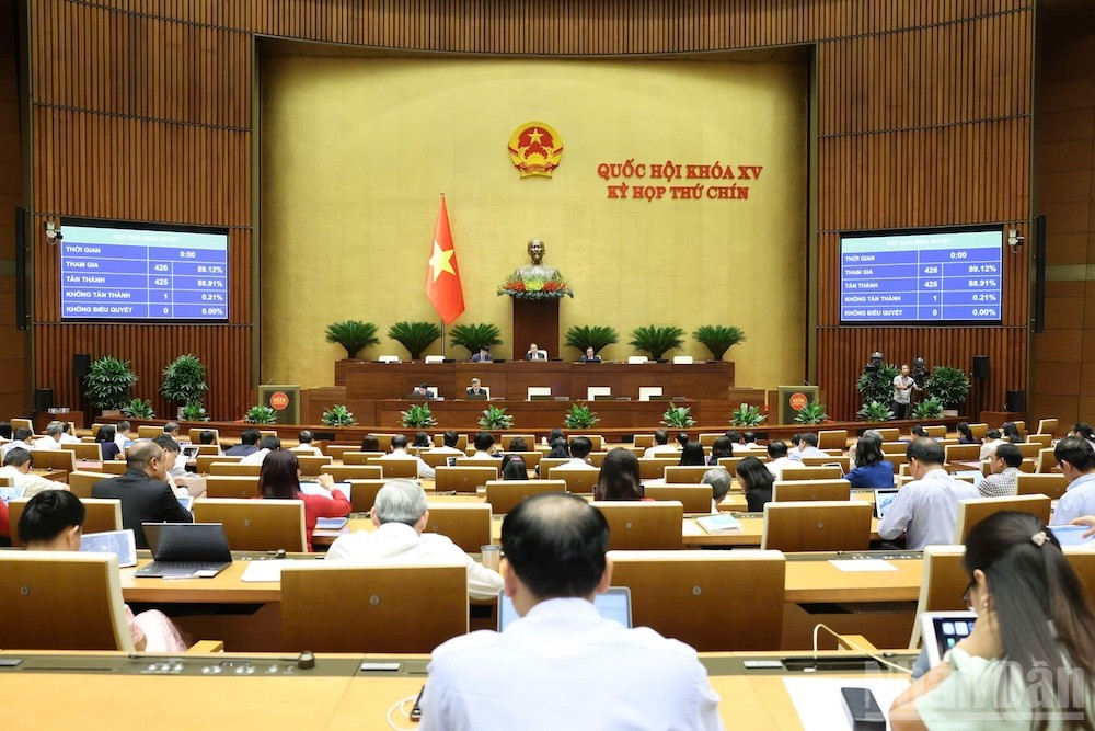 Quốc hội thông qua Luật sửa đổi, bổ sung một số điều của Luật Sử dụng năng lượng tiết kiệm và hiệu quả, với 425/426 đại biểu tán thành (chiếm 88,91% tổng số đại biểu). (Ảnh: DUY LINH) ndo_br_bieu-quyet-luat-su-dung-nang-luong-1.jpg