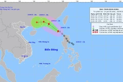 Bản đồ dự báo quỹ đạo và cường độ bão phát lúc 14 giờ ngày 18/9.