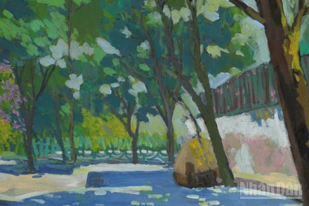 Tác phẩm "Góc phố Yên Hoa" của họa sĩ Bùi Lê Dũng, 57x88cm, acrylic.