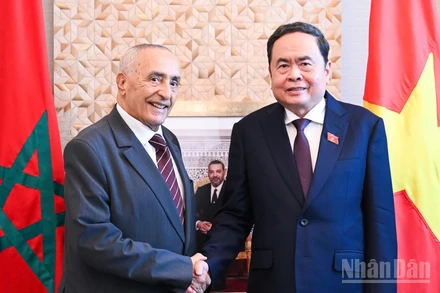 Chủ tịch Quốc hội Trần Thanh Mẫn tiếp Chủ tịch Hội hữu nghị Morocco-Việt Nam Mustapha El Ktiri. (ẢNH: VĂN CHÚC)