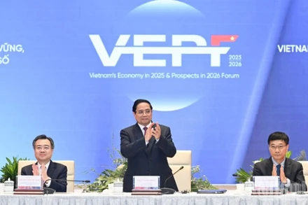 Thủ tướng Chính phủ Phạm Minh Chính chủ trì Phiên toàn thể cấp cao Diễn đàn Kinh tế Việt Nam 2025, triển vọng 2026. (Ảnh: Trần Hải)