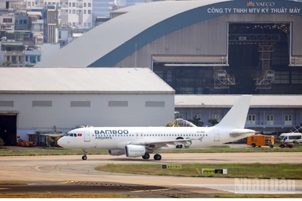 Máy bay của Bamboo Airways tại sân bay Tân Sơn Nhất.