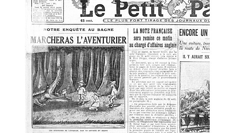Le petit Parisien số 16975, ngày 21/8/1923, với ảnh minh họa châm biếm cuộc sống địa ngục của các lao tù.