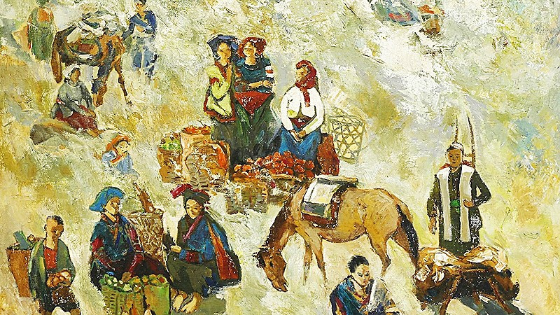 "Chợ phiên trên núi", tranh Đỗ Đức.