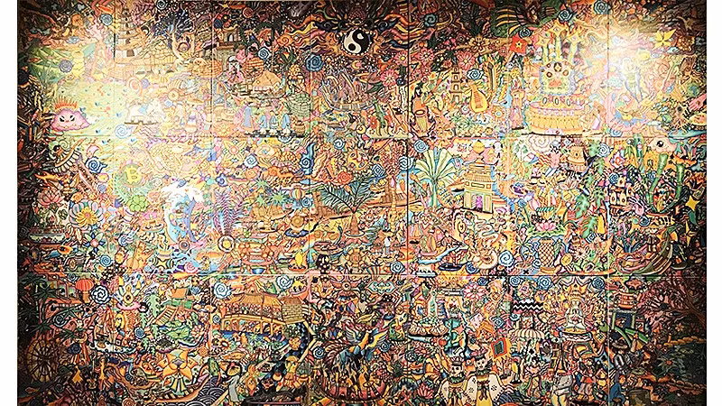 “Cảnh xuân bên sông Ngân”, 210 x 350 cm, 2024, tổng hợp trên toan. Tranh của họa sĩ Hoàng Anh Trung