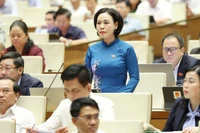 Đại biểu Trần Thị Hồng Thanh (Đoàn Ninh Bình) phát biểu tại hội trường. (Ảnh: DUY LINH)