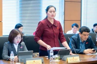 Đại biểu Ma Thị Thúy, Phó Trưởng Đoàn đại biểu Quốc hội chuyên trách tỉnh Tuyên Quang phát biểu tại tổ. (Ảnh: THỦY NGUYÊN)