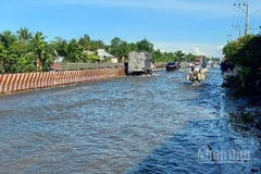 Triều cường gây ngập úng trên Quốc lộ 1 đoạn đi qua thành phố Cần Thơ.
