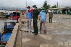 Các lực lượng chức năng sắp xếp tàu thuyền neo đậu tránh trú bão tại cảng Cửa Sót (Hà Tĩnh)