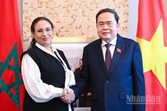 Chủ tịch Quốc hội Trần Thanh Mẫn tiếp Chủ tịch Nhóm Nghị sĩ hữu nghị Morocco -Việt Nam sáng nay (theo giờ địa phương) (ẢNH: VĂN CHÚC)