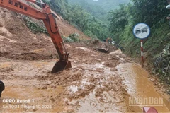 Cục Đường bộ Việt Nam khắc phục hậu quả cơn bão số 11 gây sạt lở ta-luy trên tuyến đường Hồ Chí Minh.