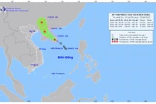 Bản đồ dự báo quỹ đạo và cường độ áp thấp nhiệt đới lúc 20 giờ ngày 25/6. (Ảnh: Trung tâm Dự báo khí tượng thủy văn quốc gia)