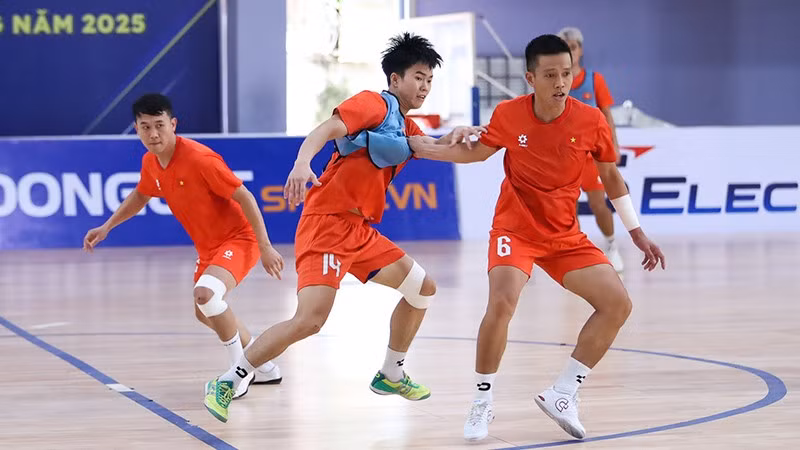 Các thành viên đội tuyển futsal Việt Nam tập luyện hướng tới giải đấu khu vực. (Ảnh: VFF)