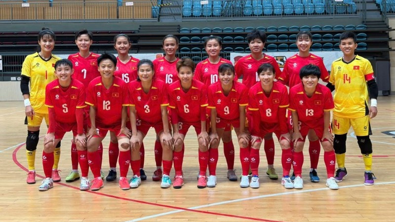 Các nữ tuyển thủ futsal Việt Nam tham dự trận đấu giao hữu. (Ảnh: VFF)