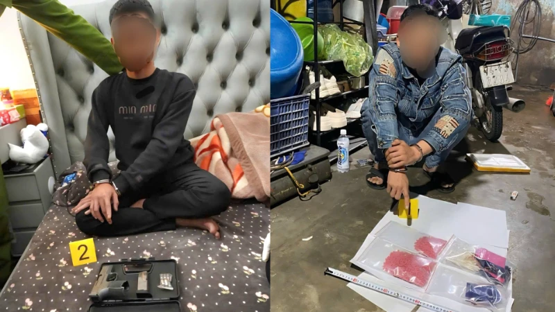 Các đối tượng bị bắt giữ cùng tang vật.