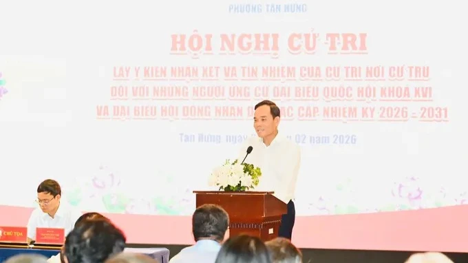 Đồng chí Trần Lưu Quang phát biểu tại hội nghị. (Ảnh: VIỆT DŨNG)