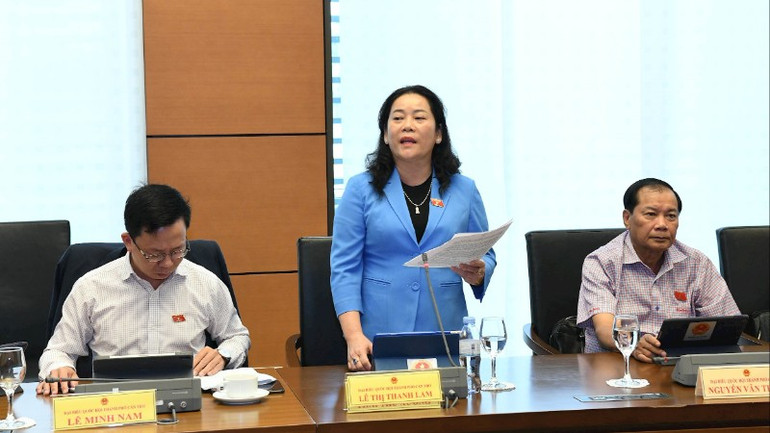 Đại biểu Lê Thị Thanh Lam (Đoàn Cần Thơ) phát biểu tại tổ. (Ảnh: P.THẮNG) db-thanh-lam-chuan-5059.jpg