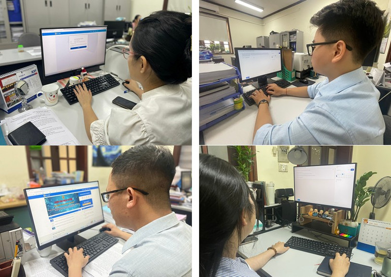 Cán bộ, công chức, viên chức tham gia cuộc thi trực tuyến “Tìm hiểu về bộ, ngành tư pháp”. (Ảnh: MT) can-bo-cong-chuc-thi.png