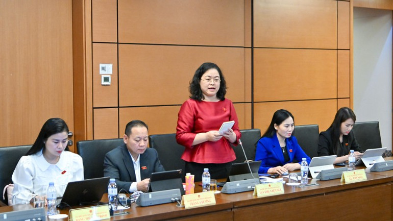 Đại biểu Lò Thị Việt Hà (Đoàn Tuyên Quang) phát biểu thảo luận tại tổ. (Ảnh: THỦY NGUYÊN) chi-9309-9286.jpg