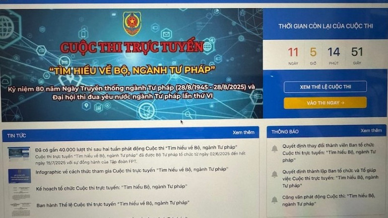 Cuộc thi trực tuyến “Tìm hiểu về bộ, ngành tư pháp”. (Ảnh: TH) cuoc-thi-2-3188.jpg