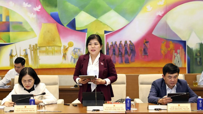 ผู้แทนเหงียน ถิ ทู ฮา (กวางนิญ) พูดที่กลุ่มอภิปราย (ภาพ: TL) dbqh-nguyen-thi-thu-ha-quang-ninh-phat-bieu-7007.jpg