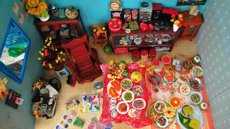Không gian Tết bằng đất sét do Phạm Thùy Thanh Thảo sáng tạo.