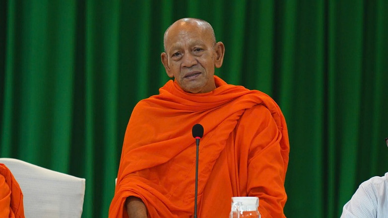 Hòa thượng Đào Như, Phó Chủ tịch Hội đồng trị sự Trung ương Giáo hội Phật giáo Việt Nam, Viện trưởng Học viện Phật giáo Nam tông Khmer phát biểu.