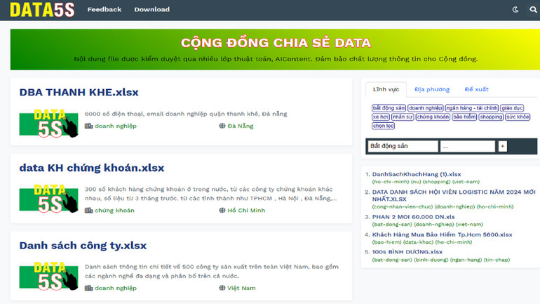 Một website rao bán thông tin cá nhân.