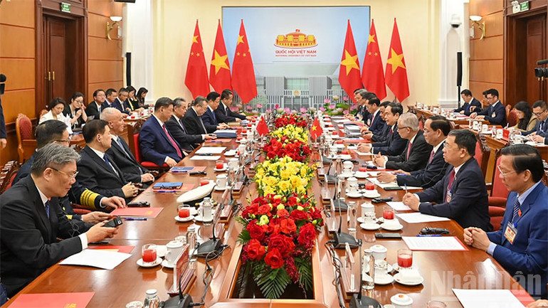 Quang cảnh hội kiến tại Trụ sở Trung ương Đảng. (Ảnh: DUY LINH)