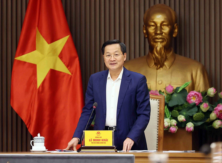 Phó Thủ tướng Chính phủ Lê Minh Khái phát biểu tại cuộc họp. (Ảnh: VGP)
