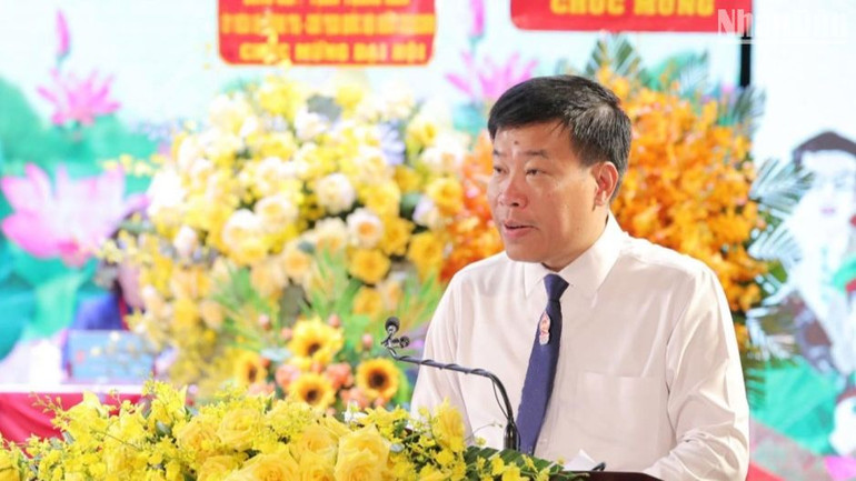 Đồng chí Nguyễn Mạnh Cường, Bí thư Tỉnh ủy Bình Phước phát biểu tại Đại hội.