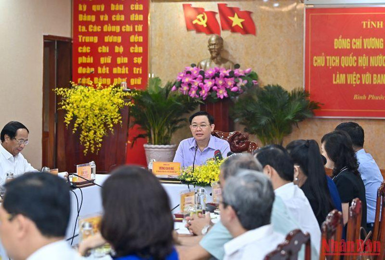 Chủ tịch Quốc hội Vương Đình Huệ phát biểu ý kiến tại buổi làm việc.