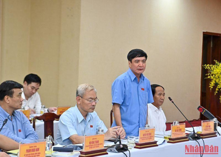 Tổng Thư ký, Chủ nhiệm Văn phòng Quốc hội Bùi Văn Cường phát biểu ý kiến tại buổi làm việc.