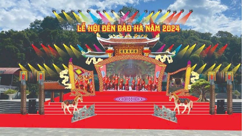 Hình ảnh sân khấu chương trình nghệ thuật chào mừng Lễ hội đền Bảo Hà năm 2024. (Ảnh: Ban tổ chức)