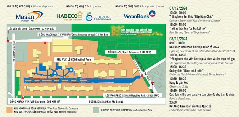 Sơ đồ sự kiện và lịch trình các hoạt động của Liên hoan Ẩm thực quốc tế 2024. (Ảnh: BTC)