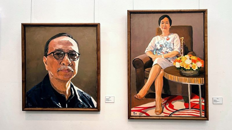 Một bức chân dung tự họa của họa sĩ Phạm Luận và người vợ của ông.