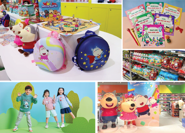 Thương hiệu hoạt hình Wolfoo được sử dụng trên đa dạng sản phẩm giáo dục, giải trí, tiêu dùng... (Ảnh: Sconnect Việt Nam)