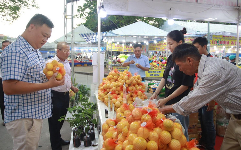 Khách tham quan sản phẩm chanh dây của tỉnh Sóc Trăng tham gia trưng bày tại Hội chợ Công thương khu vực Đồng bằng sông Cửu Long-Long An 2022.