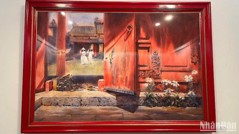 "Lầu son" của họa sĩ Đoàn Quốc, một tác phẩm đã được sưu tập ngay trong ngày triển lãm.