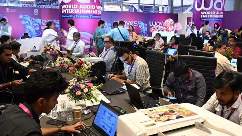 Trung tâm báo chí tại WAVES 2025. (Ảnh: Đại sứ quán Ấn Độ tại Việt Nam)