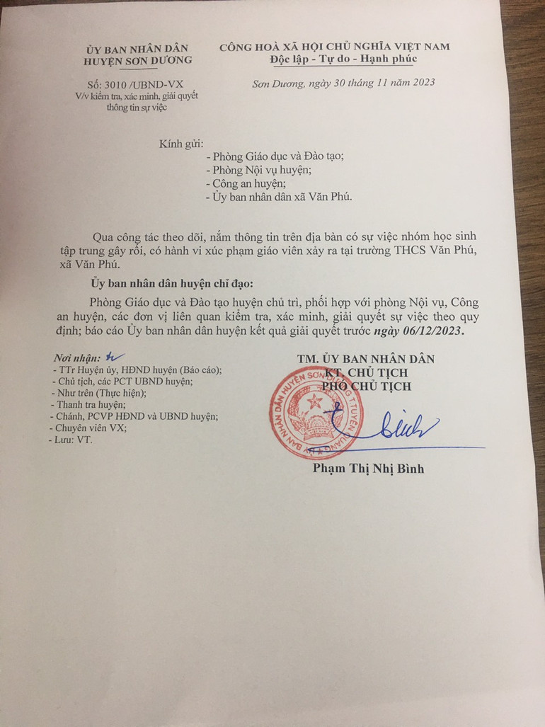 Văn bản chỉ đạo của Ủy ban nhân dân huyện.