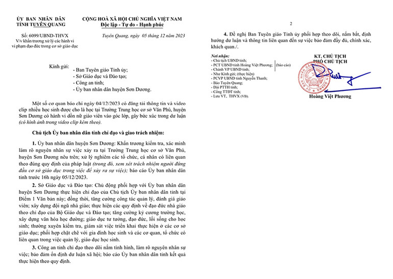 Văn bản chỉ đạo của UBND tỉnh Tuyên Quang.