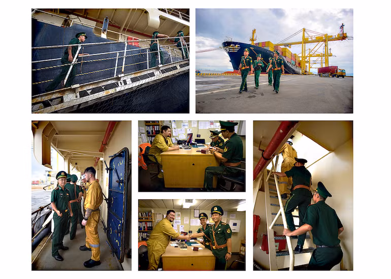 "Kiểm soát tàu cập cảng Tiên Sa" (Nguyễn Văn Nhị Trình). "Kiểm soát tàu cập cảng Tiên Sa" (Nguyễn Văn Nhị Trình).