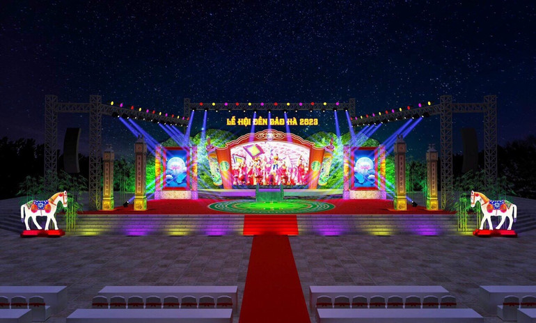 Hình ảnh sân khấu chương trình nghệ thuật chào mừng Lễ hội đền Bảo Hà năm 2023. (Ảnh: Ban tổ chức cung cấp)
