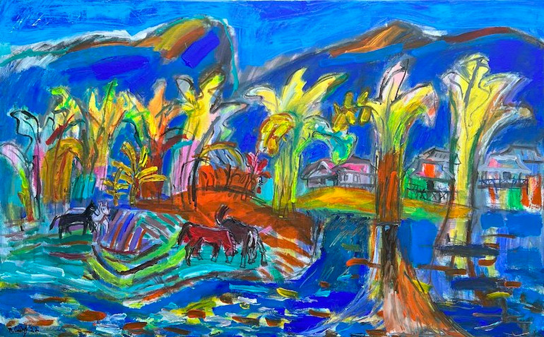 Nắng Quây Sơn (acrylic) - Nguyễn Nghĩa Cương. (Ảnh: Ban tổ chức cung cấp)