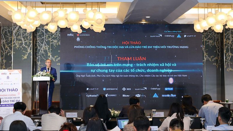Nhiều tham luận, đề xuất đề cập đến trách nhiệm của các tổ chức, doanh nghiệp trong việc bảo vệ trẻ em trên mạng. (Ảnh: Câu lạc bộ Bảo vệ trẻ em Việt Nam trên không gian mạng)